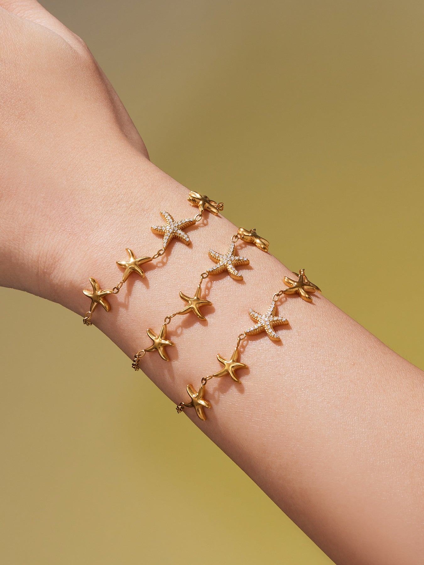 Ocean Star Pendant Necklace, Bracelet, Earrings & Ring Jewelry Set - Gold Stainless Steel