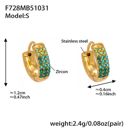 Stainless Steel Colorful Zircon Round Hoop Earrings Set — Minimal Classic Luxury Hoops