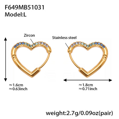 Colorful Cubic Zirconia Heart Hoop Earrings Set | Stainless Steel Simple Chic Ear Cuff for Women