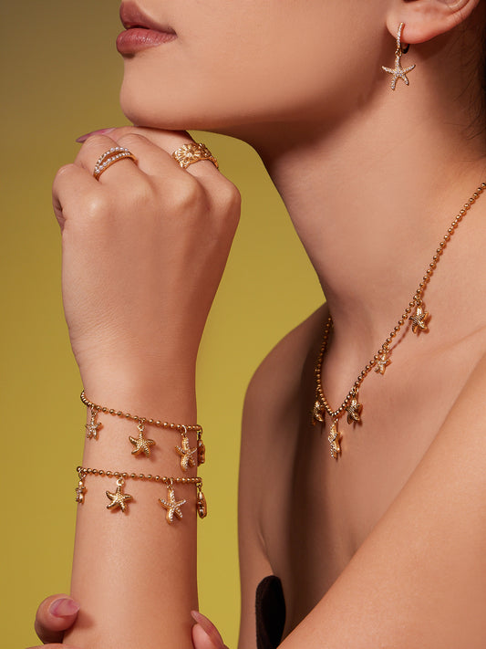 Ocean Starfish Jewelry Set – Stainless Steel Necklace, Bracelet, Earrings & Anklet | Beach Style Fashion Jewelry | Hypoallergenic Gift for Women