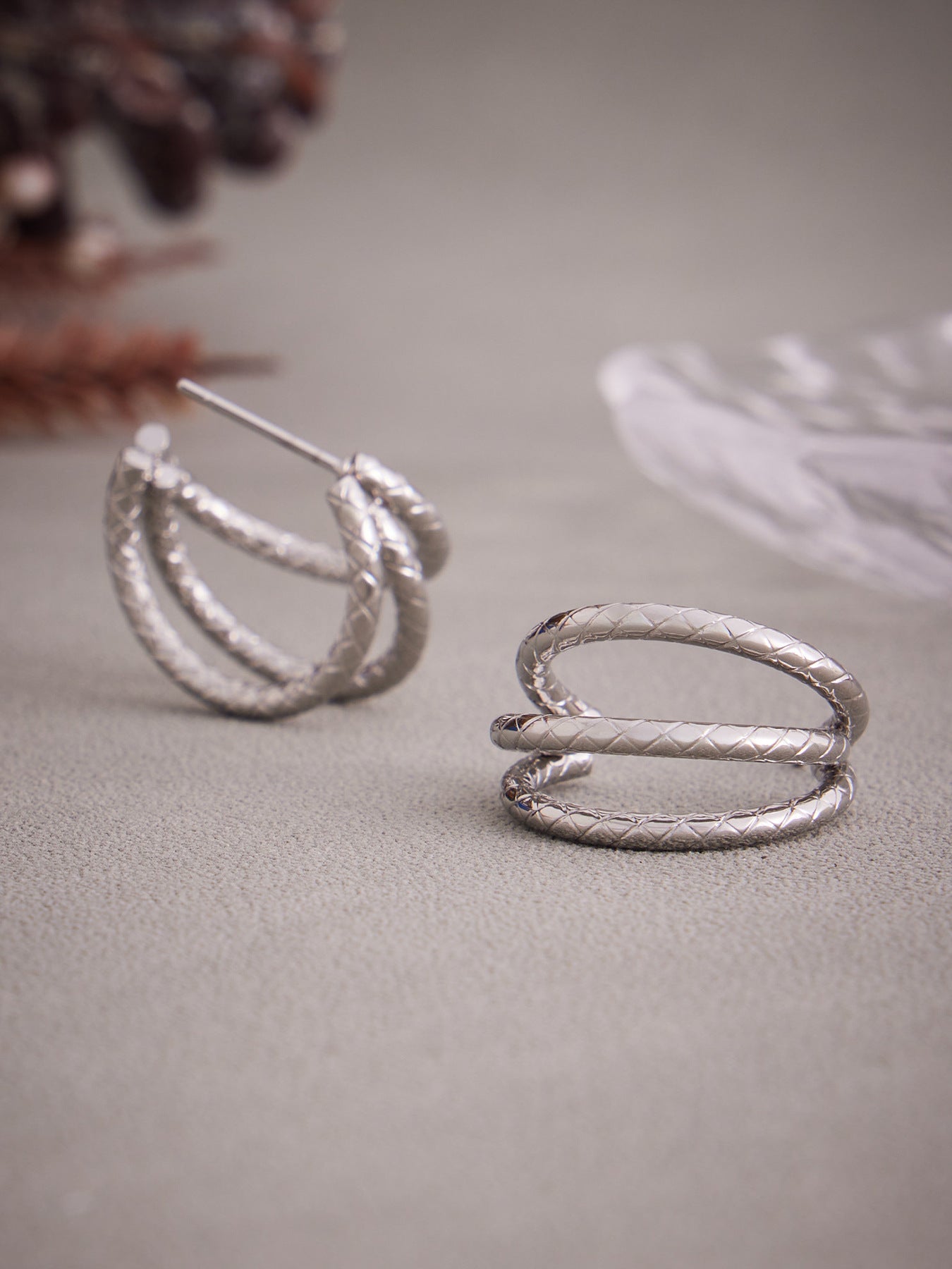 Fashionable Stainless Steel Color-Block Triple Hoop Earrings | Minimalist Geometric Jewelry for Women | Trendy Statement Accessories