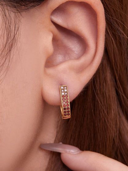 U-Shaped Geometric Zircon Earrings | Stainless Steel Micro Paved Colorful Hoop Earrings | Minimalist Modern Fashion Jewelry