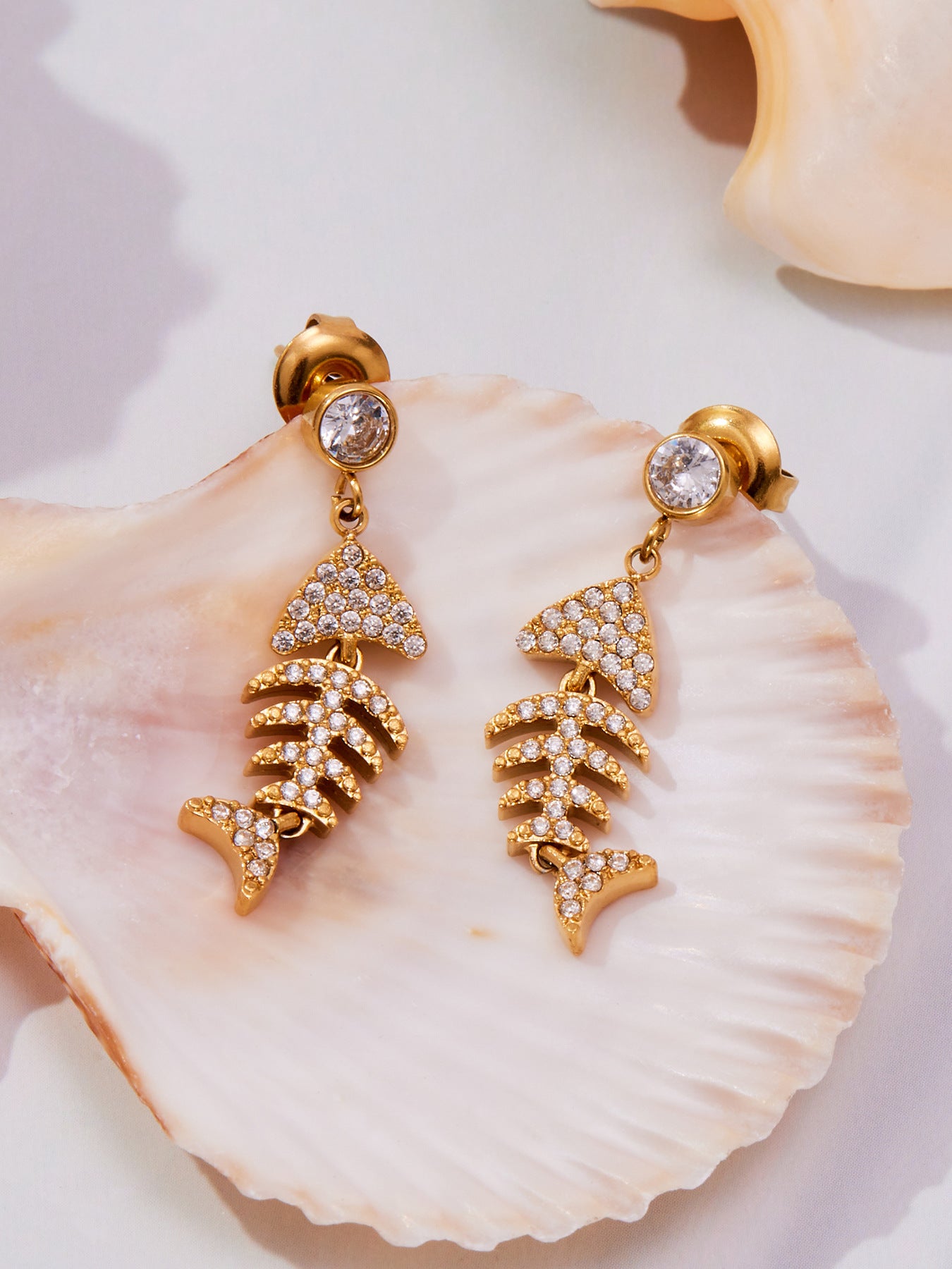 Stainless Steel Fishbone Drop Earrings & Ear Cuff Set – Modern Minimalist Statement Jewelry | WANTI