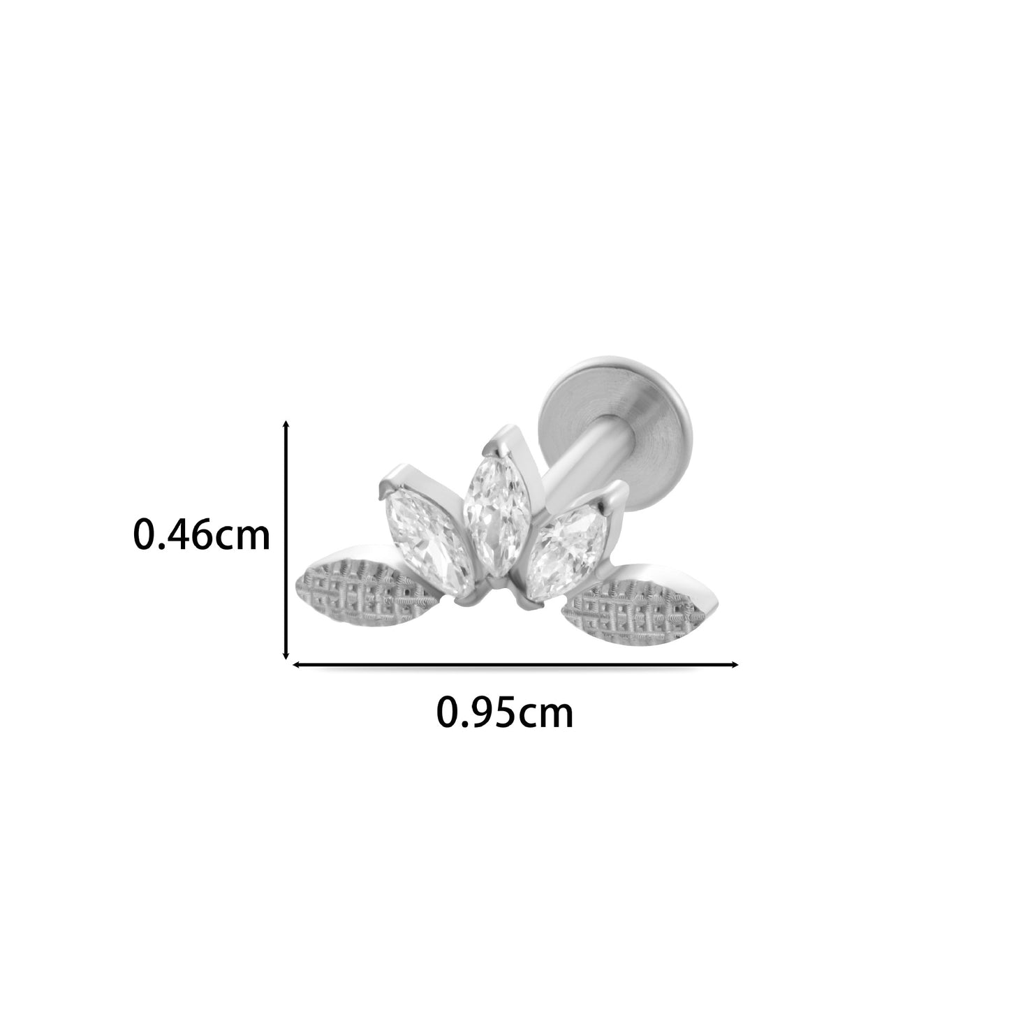 F136 Titanium Internally Threaded Zircon Labret Stud | High-End Flat Back Cartilage Piercing Jewelry
