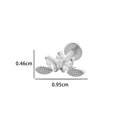 F136 Titanium Internally Threaded Zircon Labret Stud | High-End Flat Back Cartilage Piercing Jewelry