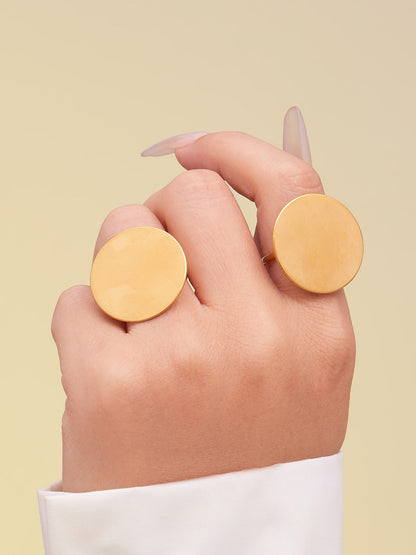 Stainless Steel Long Pendant Sweater Necklace, Drop Earrings & Ring Set – Gold Minimalist Round Disc Jewelry