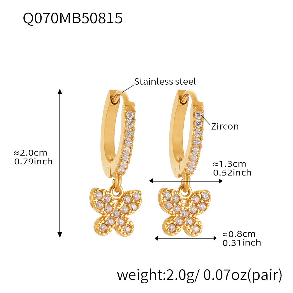 Butterfly Zircon Stackable Earrings Set – Stainless Steel Layered Hoop & Stud Combination | WANTI Jewelry