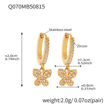Butterfly Zircon Stackable Earrings Set – Stainless Steel Layered Hoop & Stud Combination | WANTI Jewelry