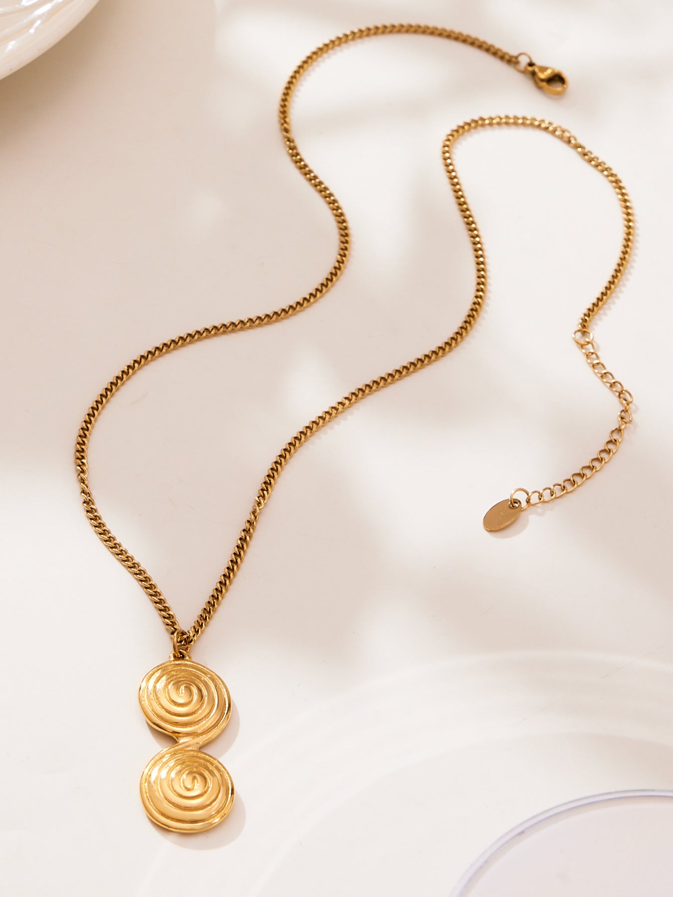 8-Shaped Twist Pendant Necklace & Stud Earrings Set - Gold Stainless Steel Jewelry