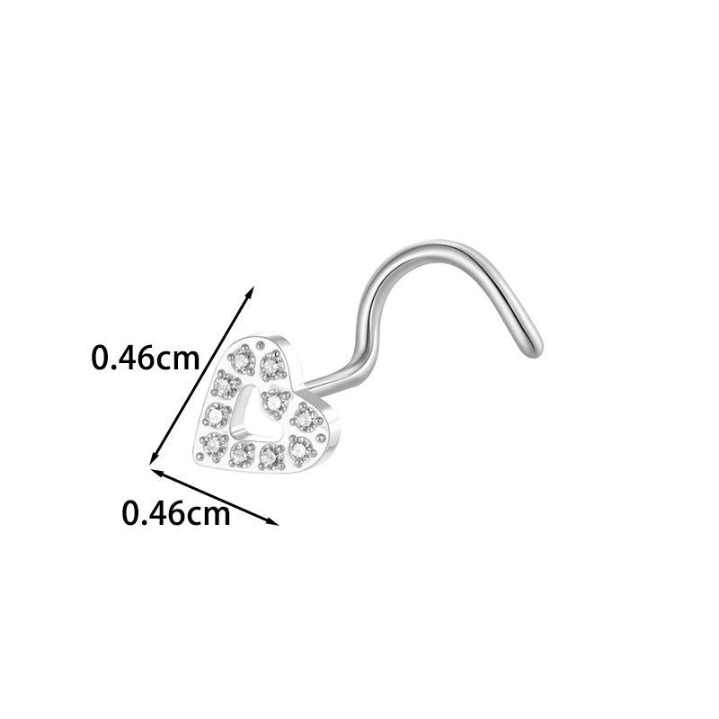 G23/F136 Titanium S-Bar Nose Stud Zircon Paved Hollow Heart & Rose Design – Hypoallergenic Nose Piercing Jewelry for Women, Gold & Silver
