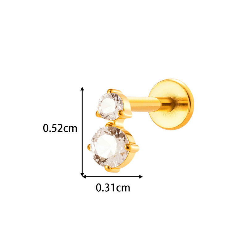 Implant Grade ASTM F136 Titanium Threadless Push Pin Zircon Geometric Flat Back Stud | Cartilage Helix Tragus Lip Piercing Jewelry