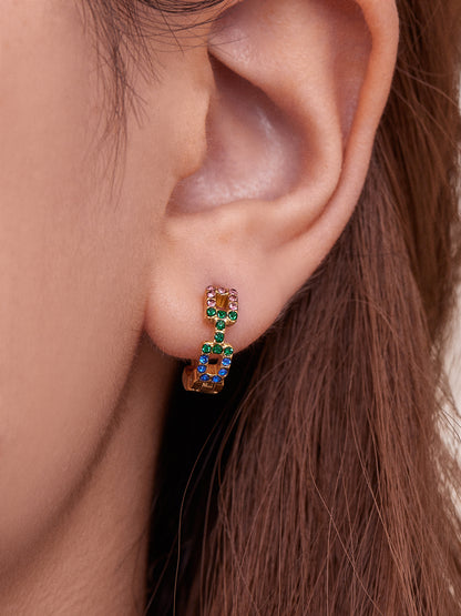 Geometric Hollow Zircon Earrings | Stainless Steel Colorful Micro Paved Hoop Earrings | Minimalist Modern Fashion Jewelry