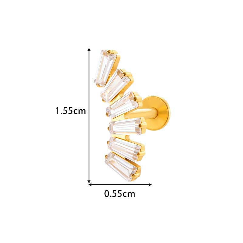 Titanium Screw‑In Flat‑Back Stud with Zircon – Hypoallergenic Piercing Jewelry