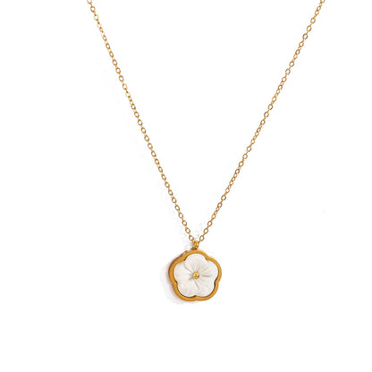 18K Gold Plated Titanium Steel Flower Pendant Necklace, Bracelet & Ring | Elegant Fashion Jewelry Set