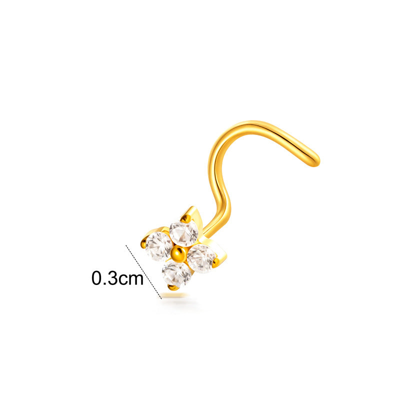 Implant Grade ASTM F136 Titanium Star Lightning Nose Stud S-Bend CZ Nose Stud Nostril Piercing Jewelry Hypoallergenic