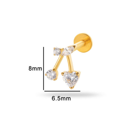 Titanium Internally Threaded Square CZ Cartilage Stud – Flat Back Piercing Jewelry for Helix, Tragus, Conch