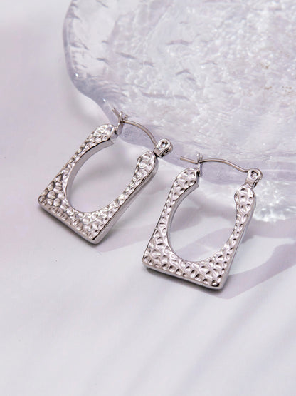 Stainless Steel Geometric Hammered Earrings | Irregular Textured Hoop Earrings | High-End Fashion Jewelry for Women