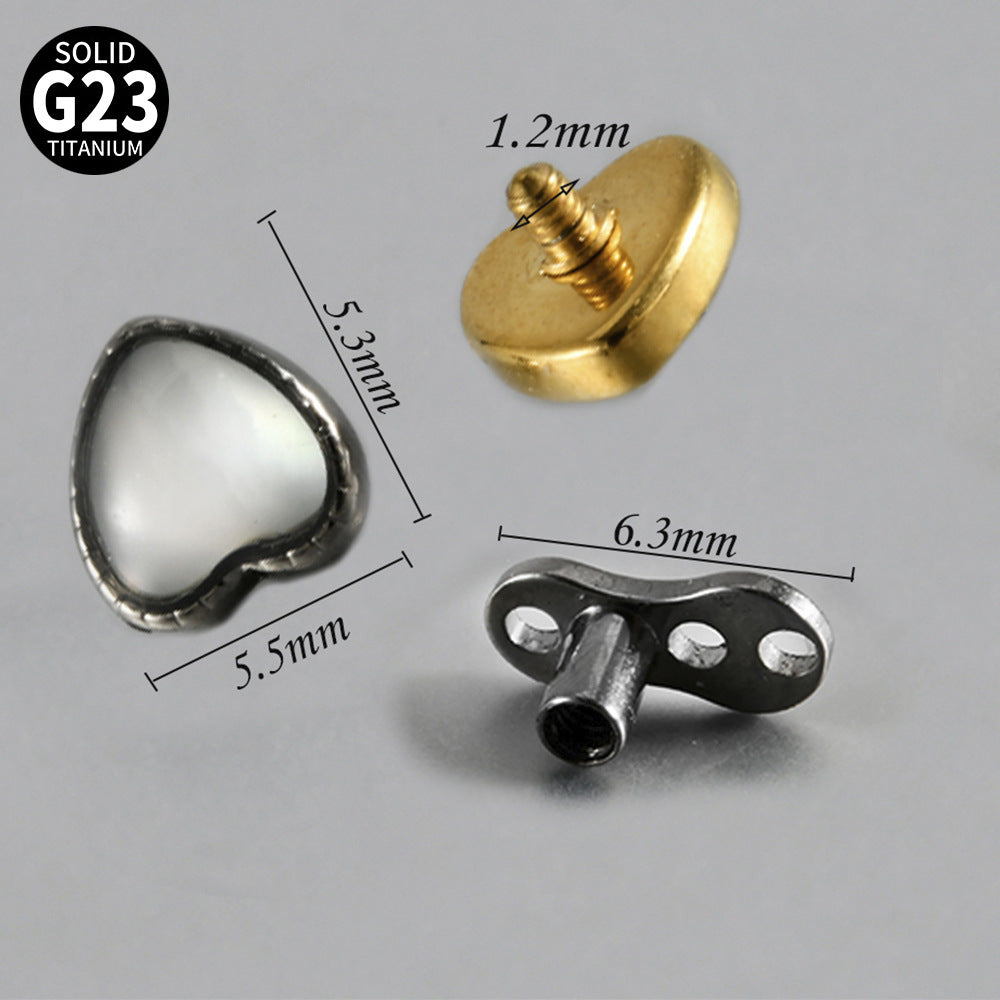 ASTM F136 Titanium Heart Mother of Pearl Dermal Top – Internally Threaded Micro Dermal Replacement for Collarbone & Surface Piercing