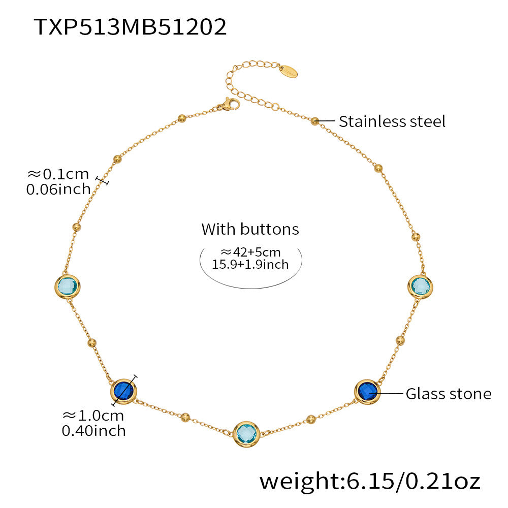 Candy Color Glass Stone Jewelry Set – Stainless Steel Necklaces, Bracelets & Earrings