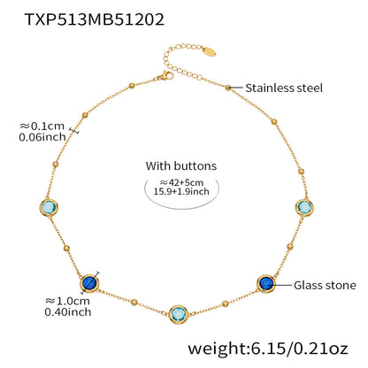 Candy Color Glass Stone Jewelry Set – Stainless Steel Necklaces, Bracelets & Earrings