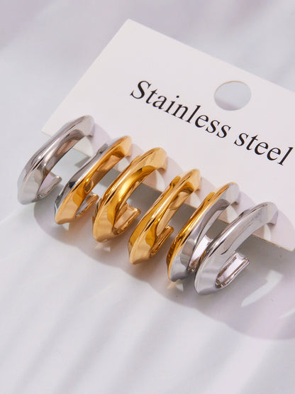 Stainless Steel Oval Hoop Earrings – Minimalist Polished Metal Huggie Earrings for Women, Fashion Statement Jewelry