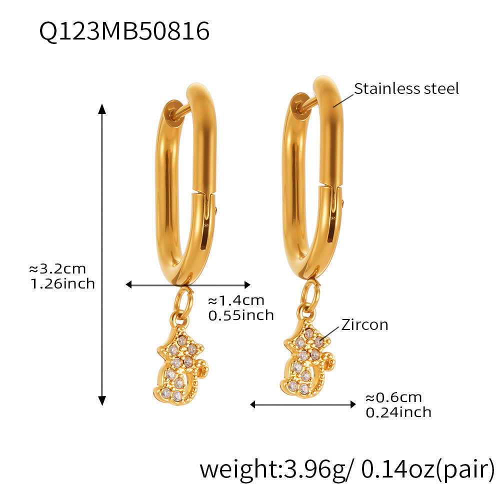 Trendy Stainless Steel Zircon Pendant Hoop Earrings Set – Creative Human & Animal Shapes, Gold Plated Fashion Jewelry
