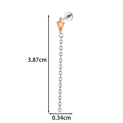 Implant Grade ASTM G23/F136 Titanium Threadless Tassel Chain Diamond Geometric Zircon Stud | Helix Cartilage Lip Piercing Jewelry