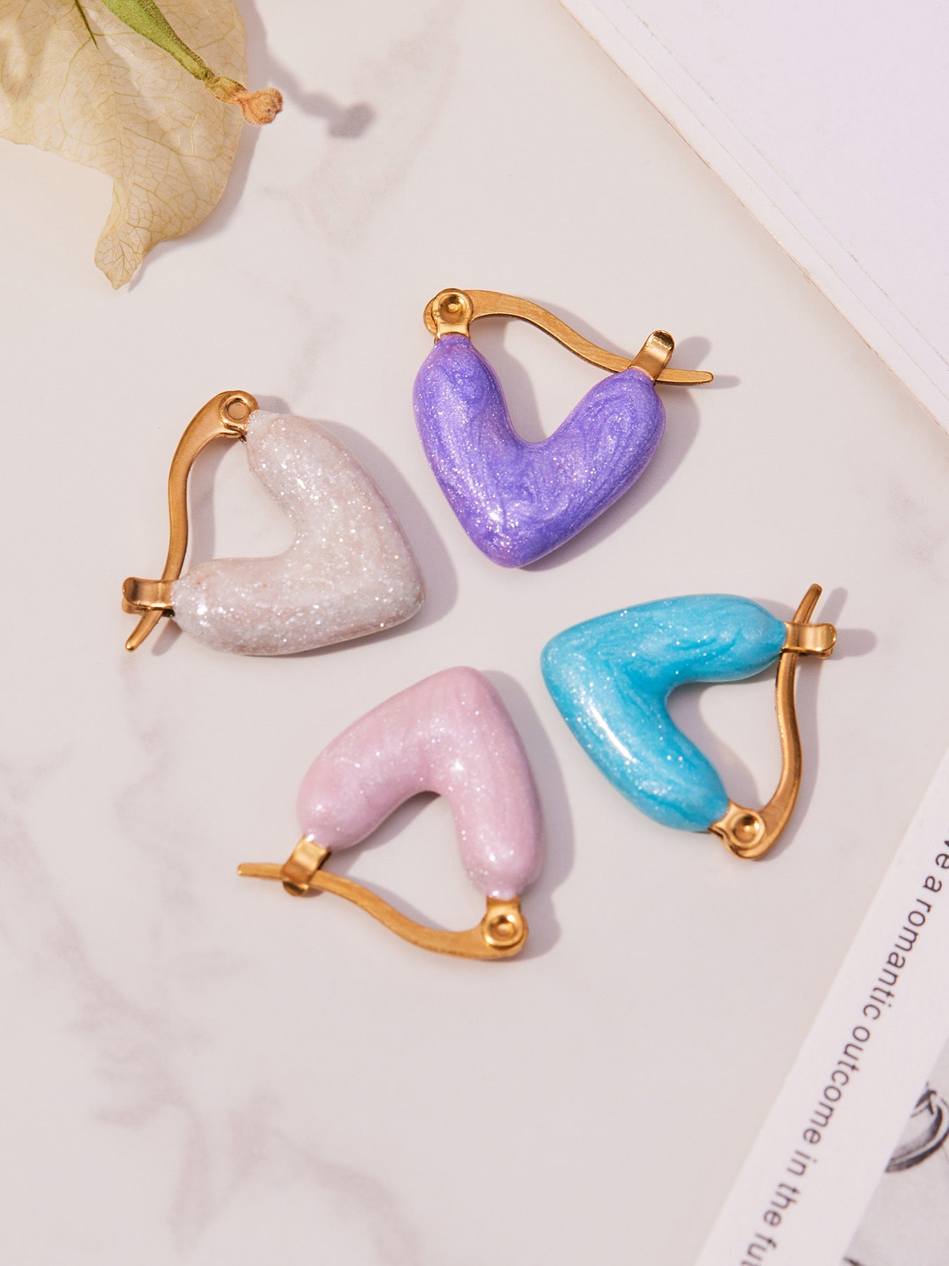 Stainless Steel Heart Enamel Drop Earrings – Colorful High-End Fashion Jewelry for Women