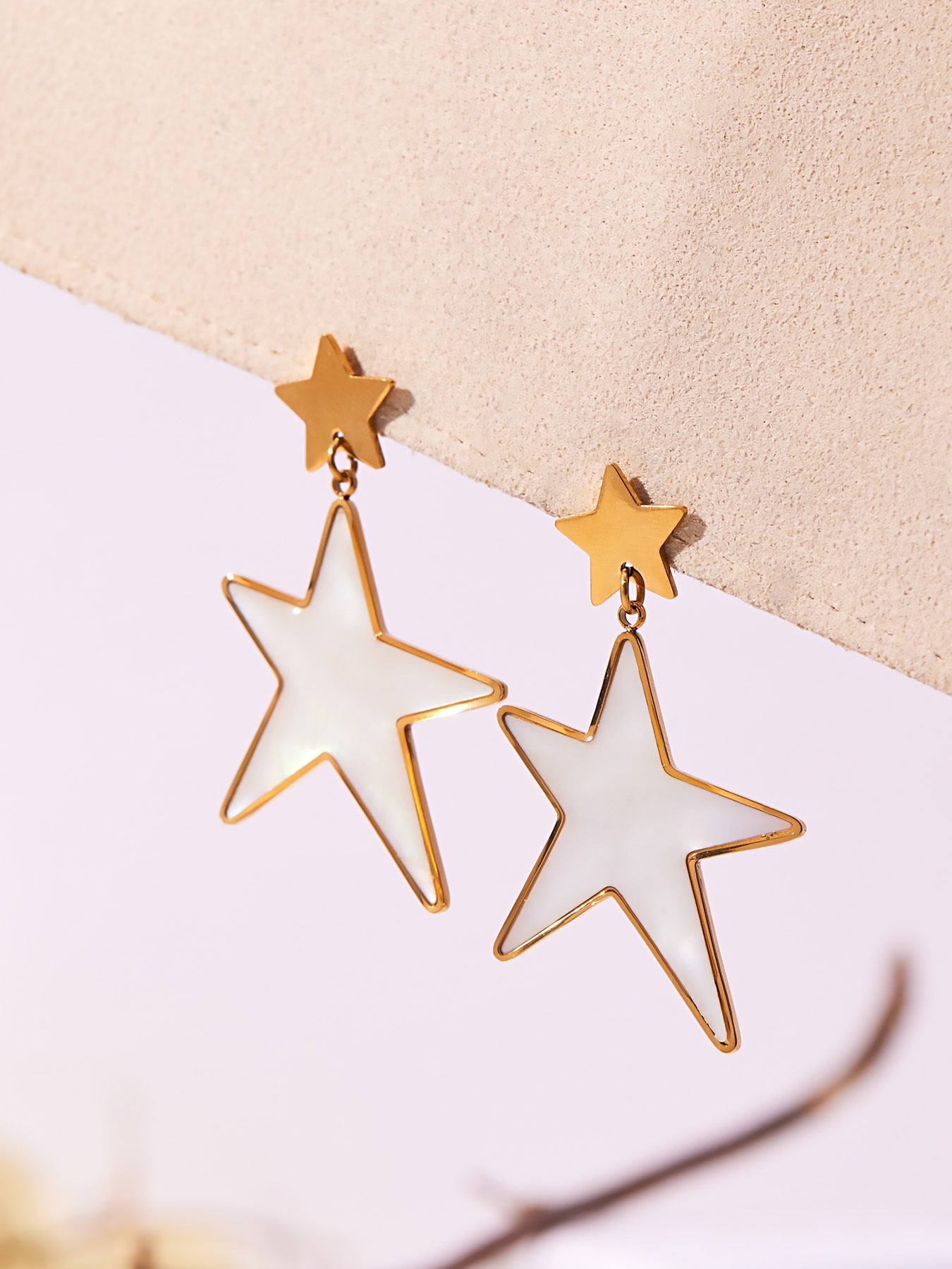 Trendy Stainless Steel Acrylic Star Earrings and Open Ring Set – Hip-Hop Style Statement Jewelry