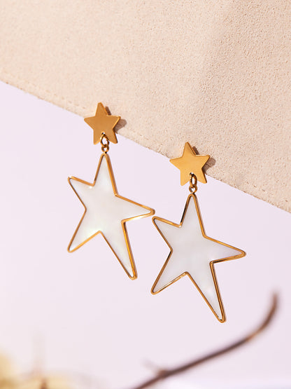 Trendy Stainless Steel Acrylic Star Earrings and Open Ring Set – Hip-Hop Style Statement Jewelry