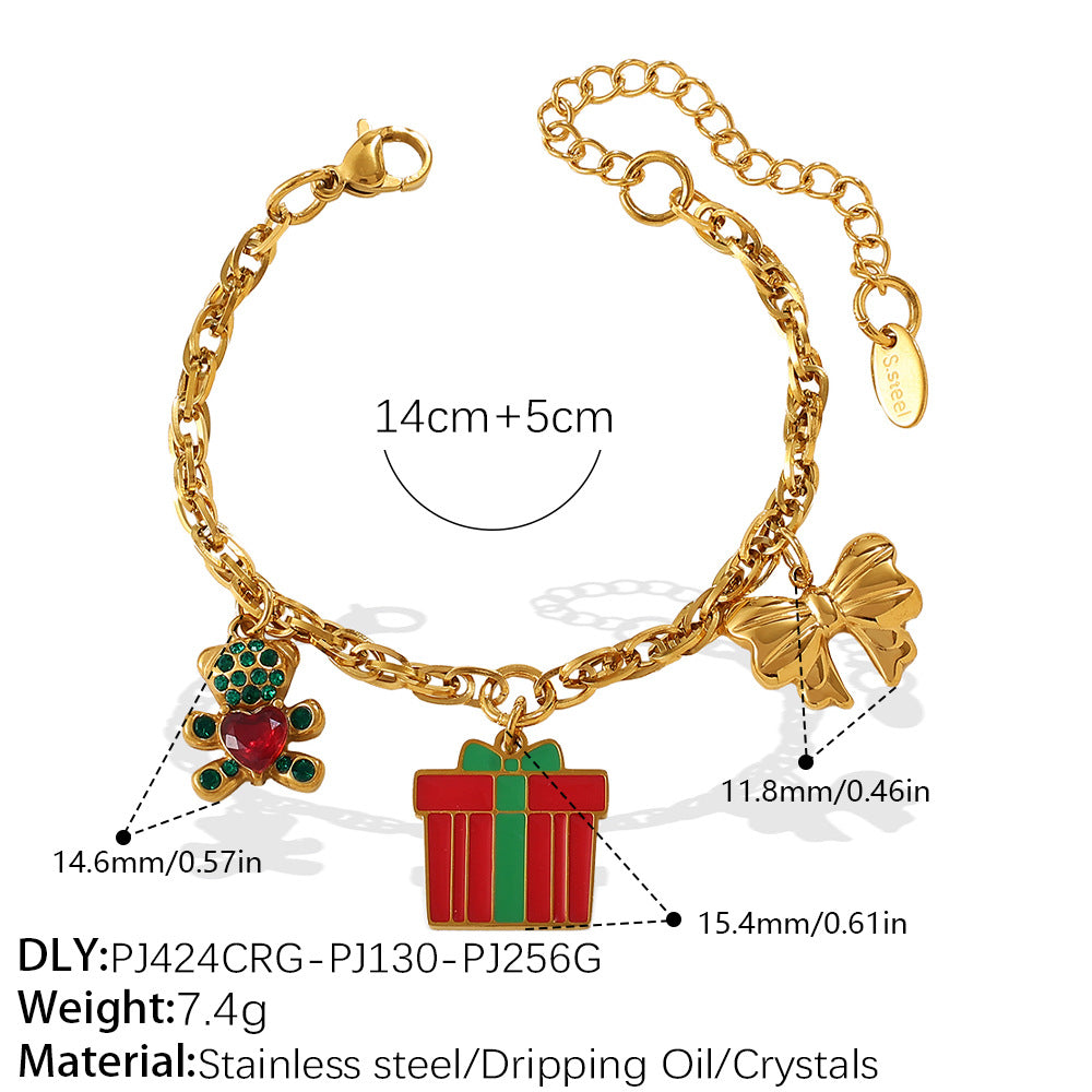 Christmas Collection – Gold Plated Stainless Steel Dripping Oil Pendant & Tassel Bracelet  Set