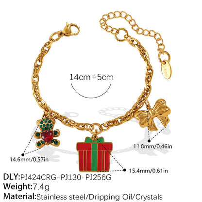 Christmas Collection – Gold Plated Stainless Steel Dripping Oil Pendant & Tassel Bracelet  Set