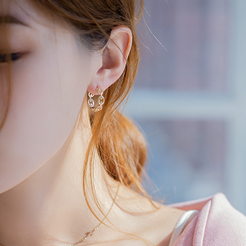 14K Solid Gold Hollow Square Chain Earrings – Minimalist & Lightweight (Pair)