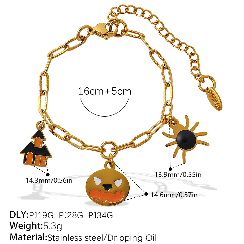 Gold-Plated Stainless Steel Halloween / Christmas Heart & Tree Tassel Pendant Bracelet | Elegant Festive Jewelry