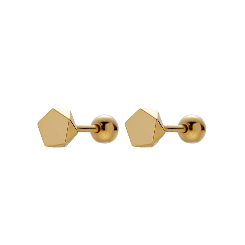 14K Solid Gold Geometric Piercing Studs – Minimalist, Hypoallergenic Earrings for Everyday & Stacking