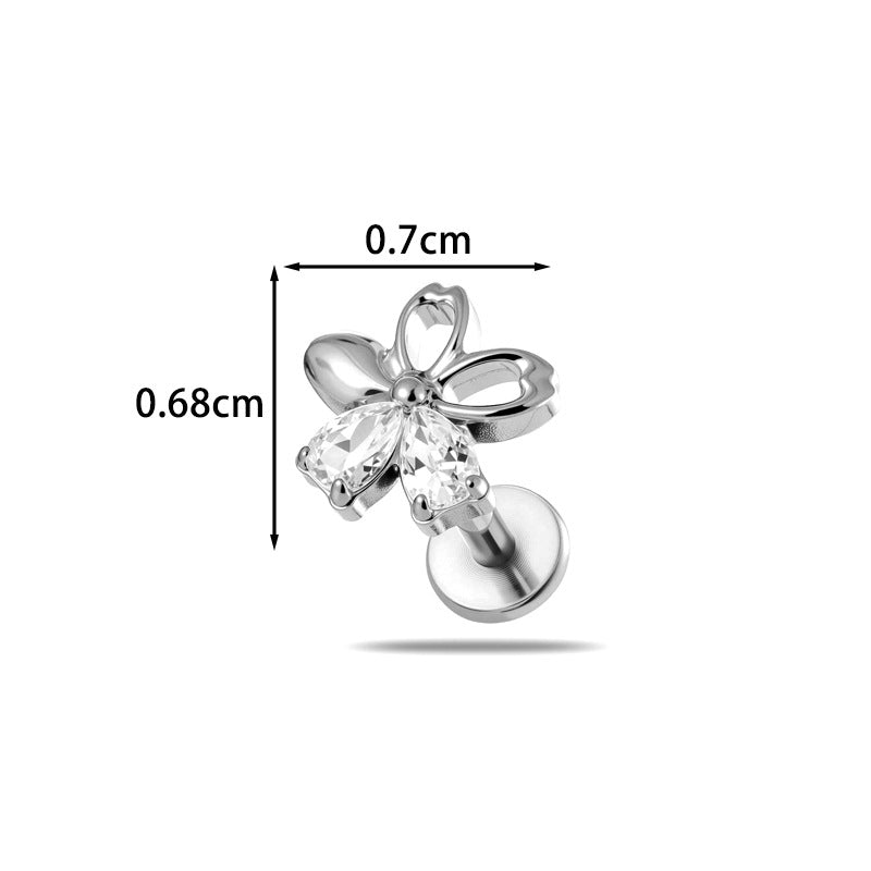 Titanium Labret Stud for Lip & Cartilage Piercing – CZ Flat Back Jewelry (Implant Grade ASTM F136)