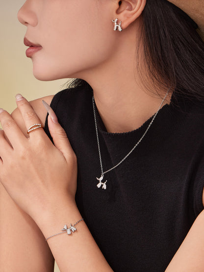 Cute Dog Zircon Jewelry Set – Stainless Steel Necklace Bracelet Earrings | Fashion Accessories Gift Set