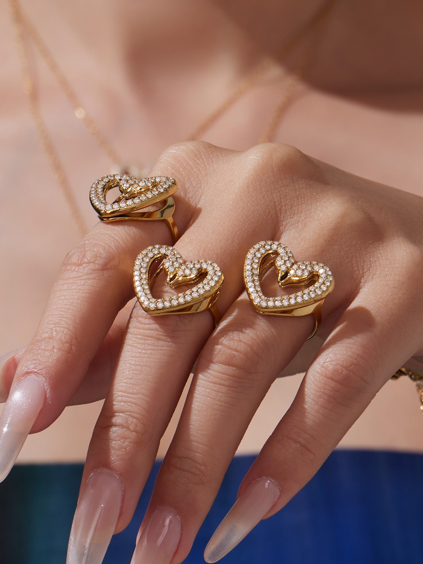 Stainless Steel Zircon Double Swan Heart Necklace, Bracelet, Ring & Earrings Jewelry Set