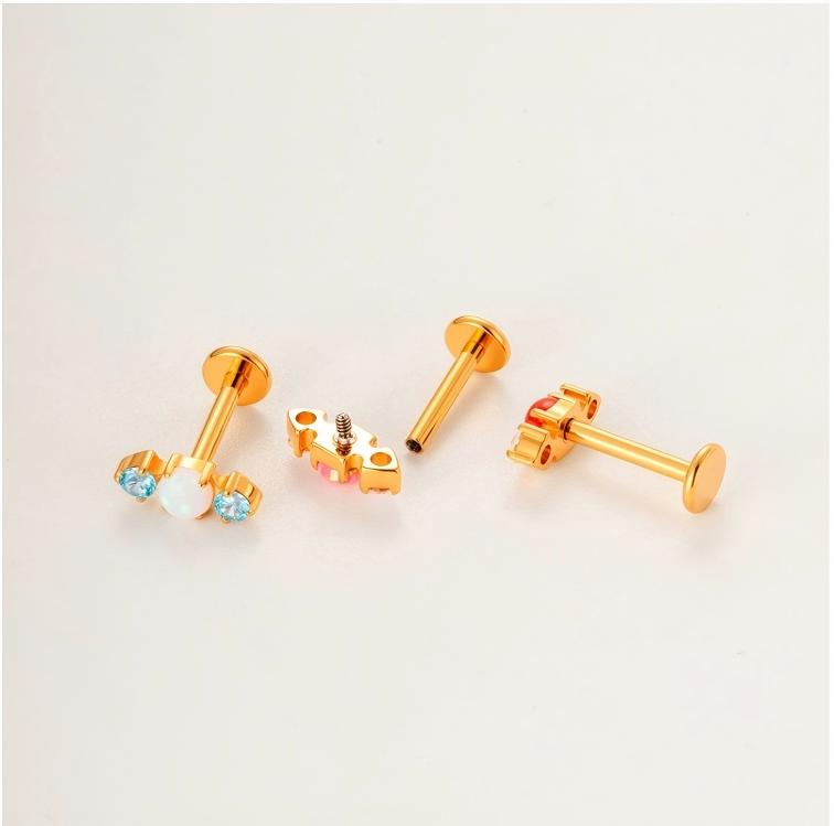 G23/F136 Titanium Opal Flat Back Labret Stud | Colorful Opal Piercing Jewelry for Lip & Ear