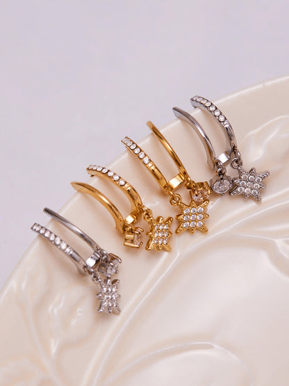 Eight-Pointed Star Zircon Earrings – Minimalist Geometric Stainless Steel Hoop Earrings | WANTI Jewelry