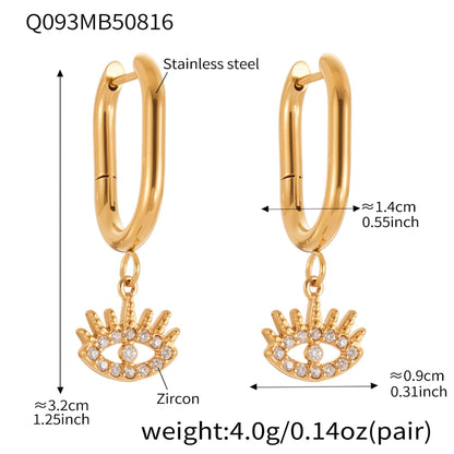 Evil Eye Zircon Hoop Earrings | Stainless Steel Minimalist Smooth Surface Earrings | Trendy Fashion Jewelry Gift