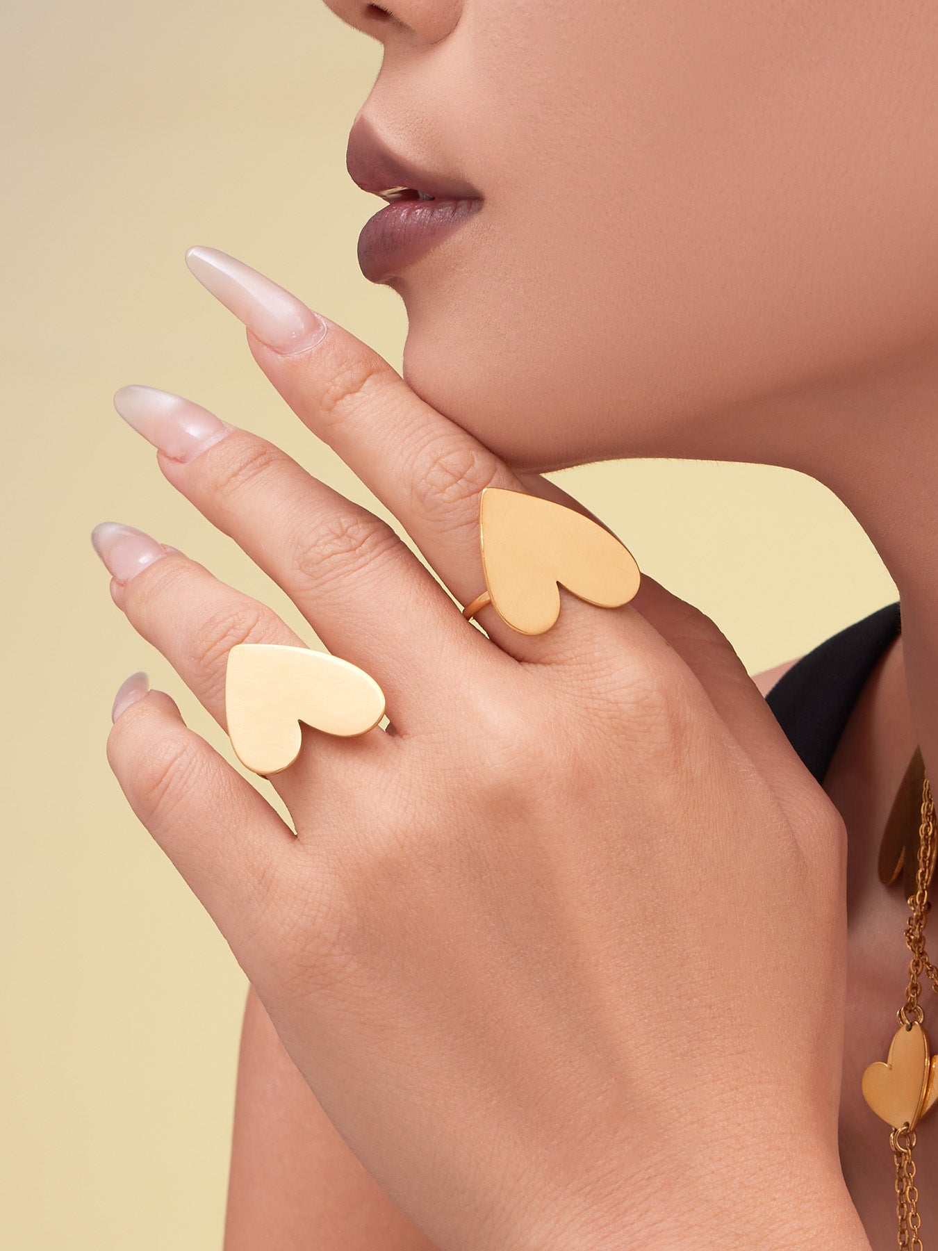 Stainless Steel Heart Sweater Chain Jewelry Set – Long Heart Necklace + Heart Earrings + Heart Ring | Fashion Gift Set