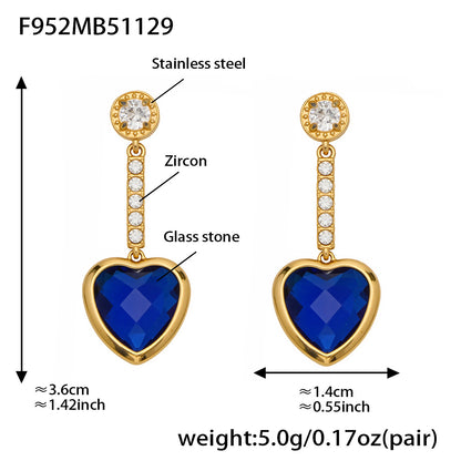 Sparkling Heart Glass Necklace & Earrings Set – Colorful Long Pendant Chain · Stainless Steel Hypoallergenic Jewelry