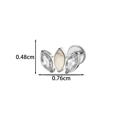G23/F136 Titanium Marquise CZ Leaf Internal Thread Flat Back Piercing Jewelry – 7 Styles