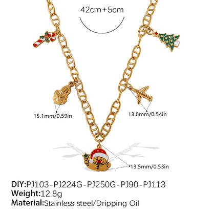 Halloween Christmas Gold Plated Stainless Steel Necklace - Heart Tree Tassel Pendant - Drip Oil Design - Minimalist Fashion Jewelry for Women