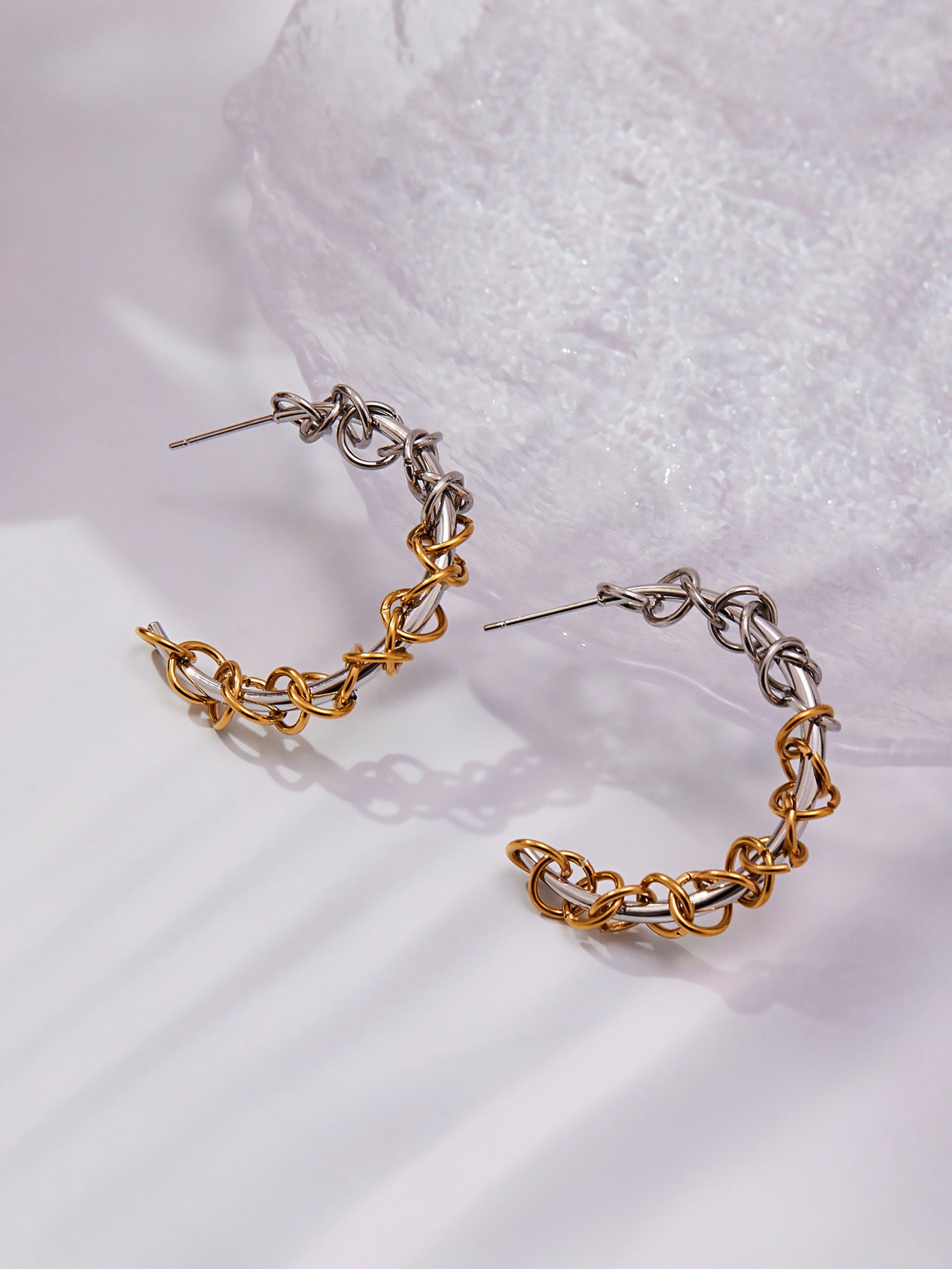 Stainless Steel Two-Tone Twisted Hoop Earrings – Fashion Statement Chunky Spiral Design | WANTI Jewelry
