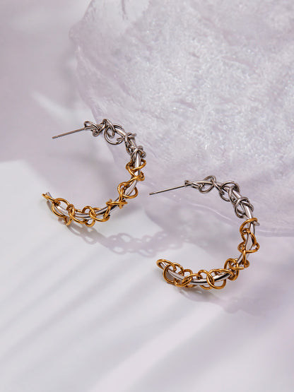 Stainless Steel Two-Tone Twisted Hoop Earrings – Fashion Statement Chunky Spiral Design | WANTI Jewelry