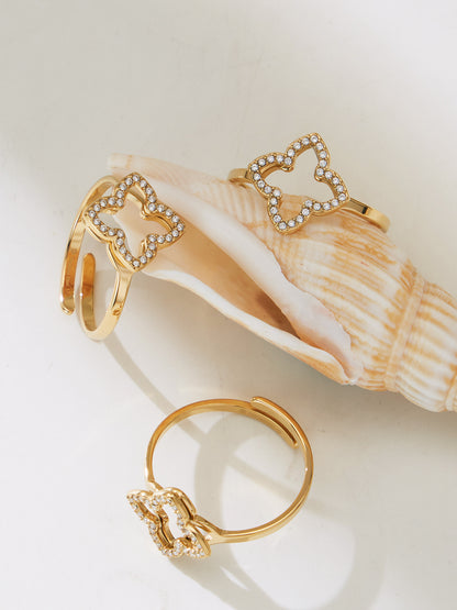 Stainless Steel Four-Leaf Clover Zirconia Jewelry Set – Necklace, Earrings & Ring | Minimalist Lucky Clover Jewelry | Fashion Stainless Steel Accessories