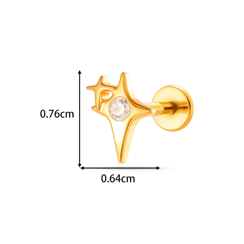 G23/F136 Titanium Internally Threaded Zircon Piercing Jewelry Lip Stud & Cartilage Earring – Elegant Sparkle Design, 1.2×8mm Rod, Gold & Silver