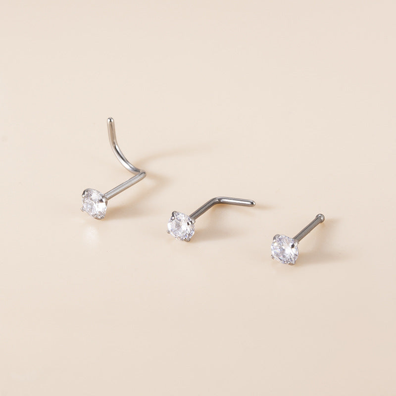 G23 Titanium Nose Stud with Zircon | F136 Straight, L & Screw Nose Piercing Jewelry
